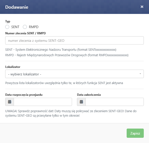 wypełnianie formularza sent multigps